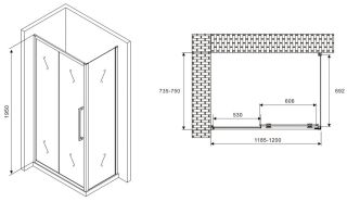 Душевой уголок ABBER Schwarzer Diamant AG30120H-S75 120x75см хром